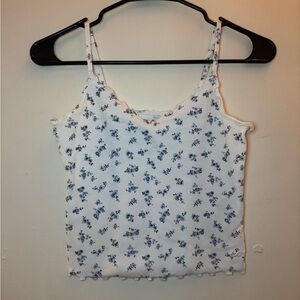 Women’s Hollister Cropped Tank Top White with Blue Flowers